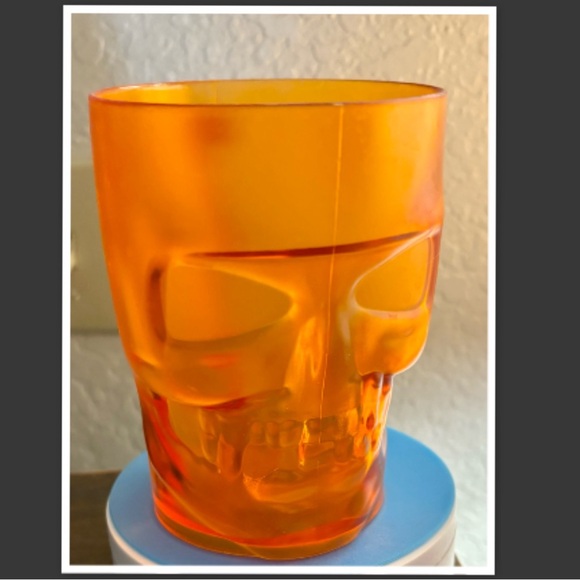 Halloween Skull Beer Mug, Orange Plastic Cup - Picture 1 of 3
